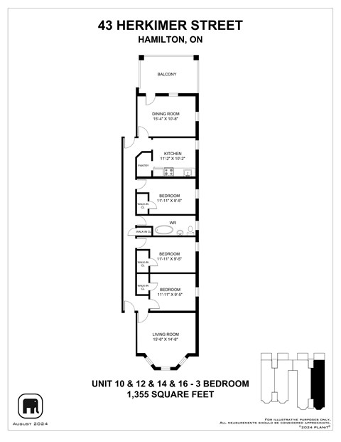 A floor plan for an apartment at 43 Herkimer Street in Hamilton, Ontario.